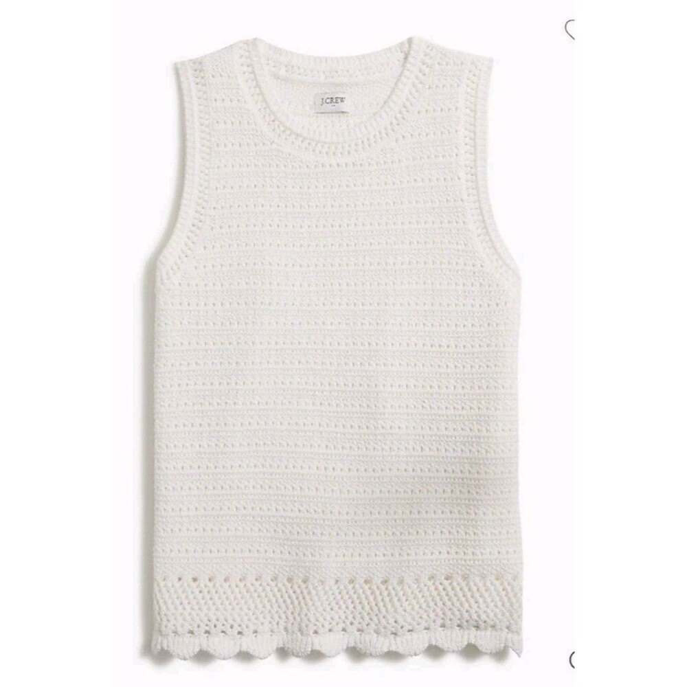 J.Crew Crochet Sweater Tank Top Ivory Cotton Scalloped Hem CA087 Size S NWT